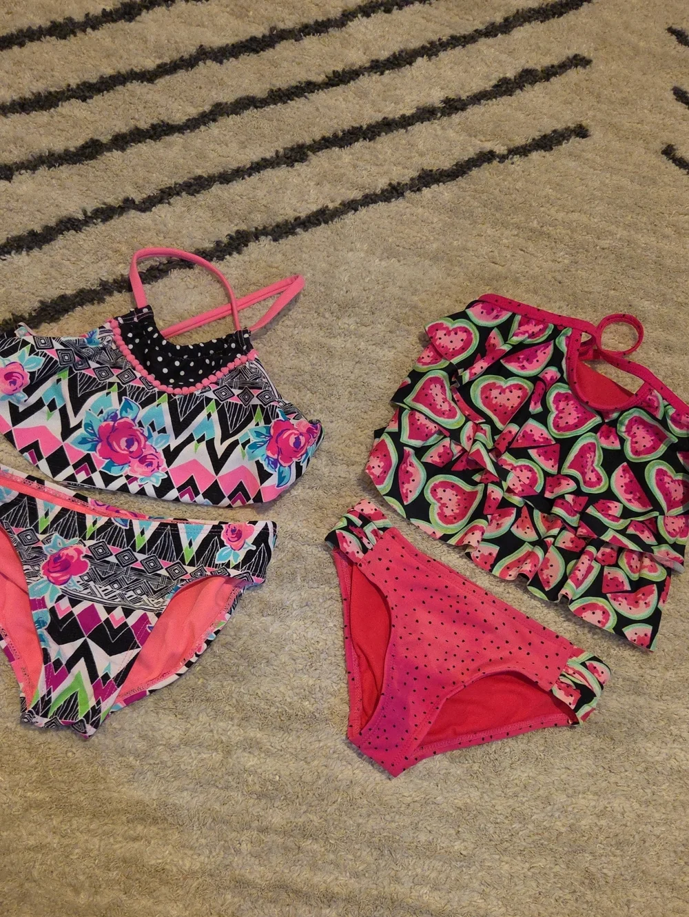 Girls 2 Sets Swimsuits Wonder nation Girls Pink & Green Mixed Print Bikini Sets